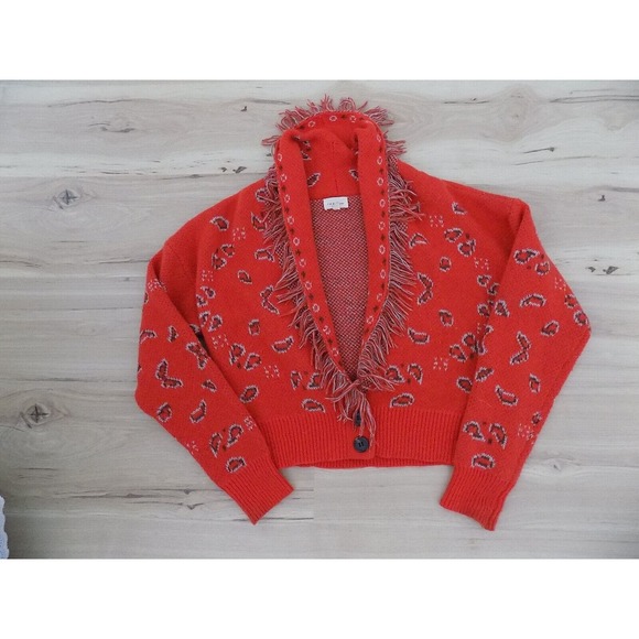 143 Story by Line Up sweater orange fringed cropped womens size Medium - Picture 2 of 14
